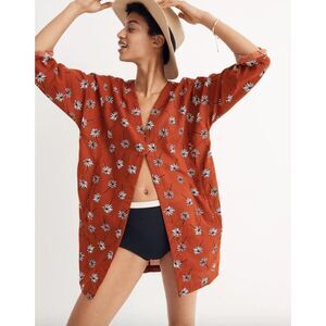 Madewell burnt orange white floral lightweight cotton Maldives cover up robe